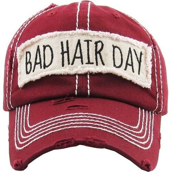BAD HAIR DAY Accessories - [New] BAD HAIR DAY Factory Distressed Vintage Cap Burgundy Red